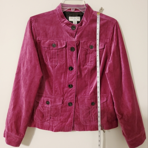 Covington Magenta Velvet Long Sleeve Jacket With 4 Pockets Size M/M (10-12) - Picture 3 of 9